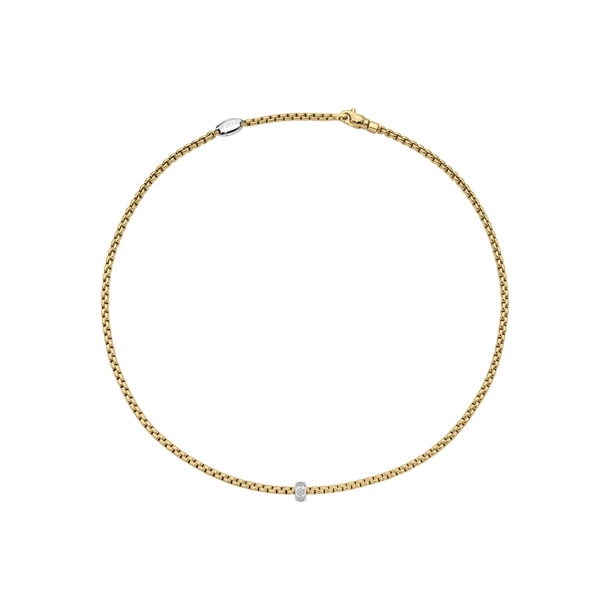 Fope 18K Yellow Gold Necklace with White Gold Diamond Rondel, 17 inch