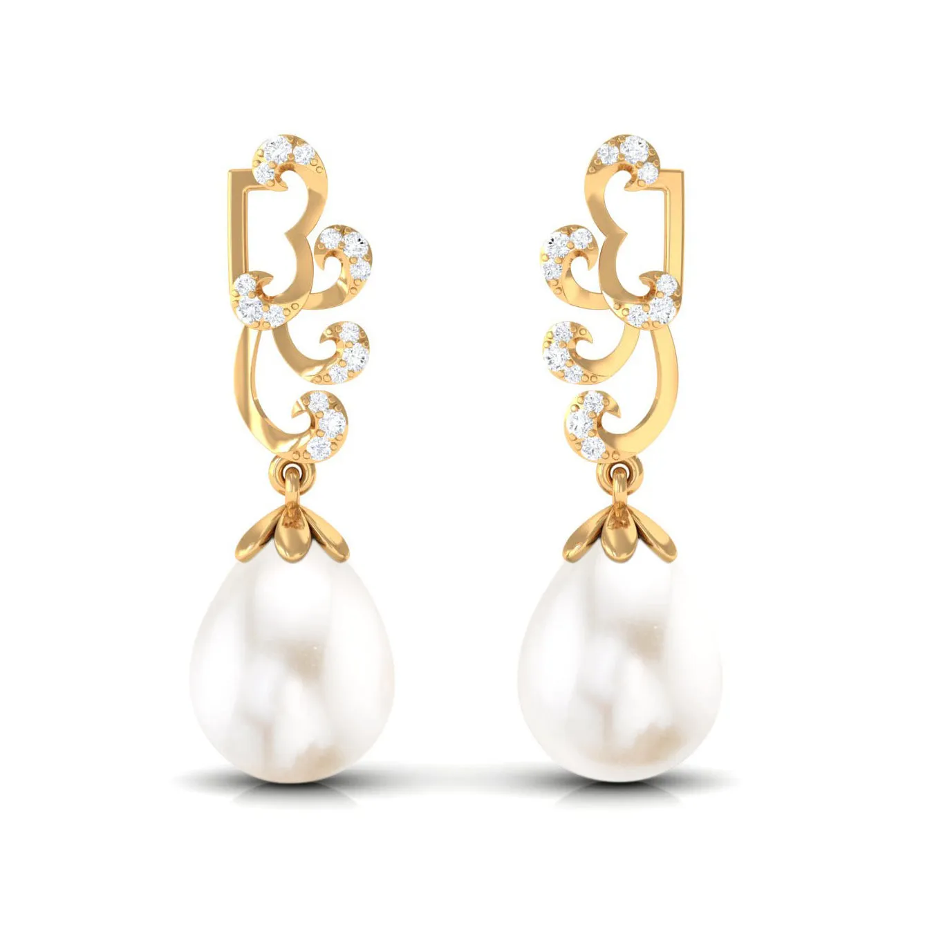 Freshwater Pearl Drop Earrings with Diamond Stones