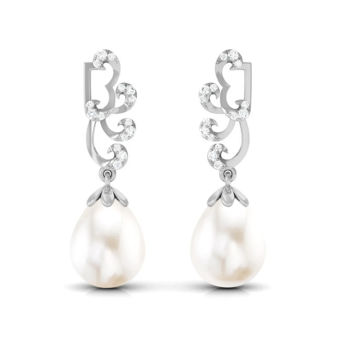 Freshwater Pearl Drop Earrings with Diamond Stones