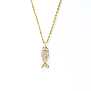 Full Zircon Small Fish Pendant Sterling Silver Necklace for Women