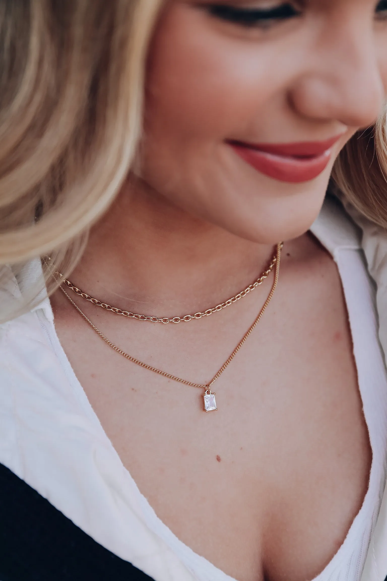 Gemstone Layered Necklace - Gold