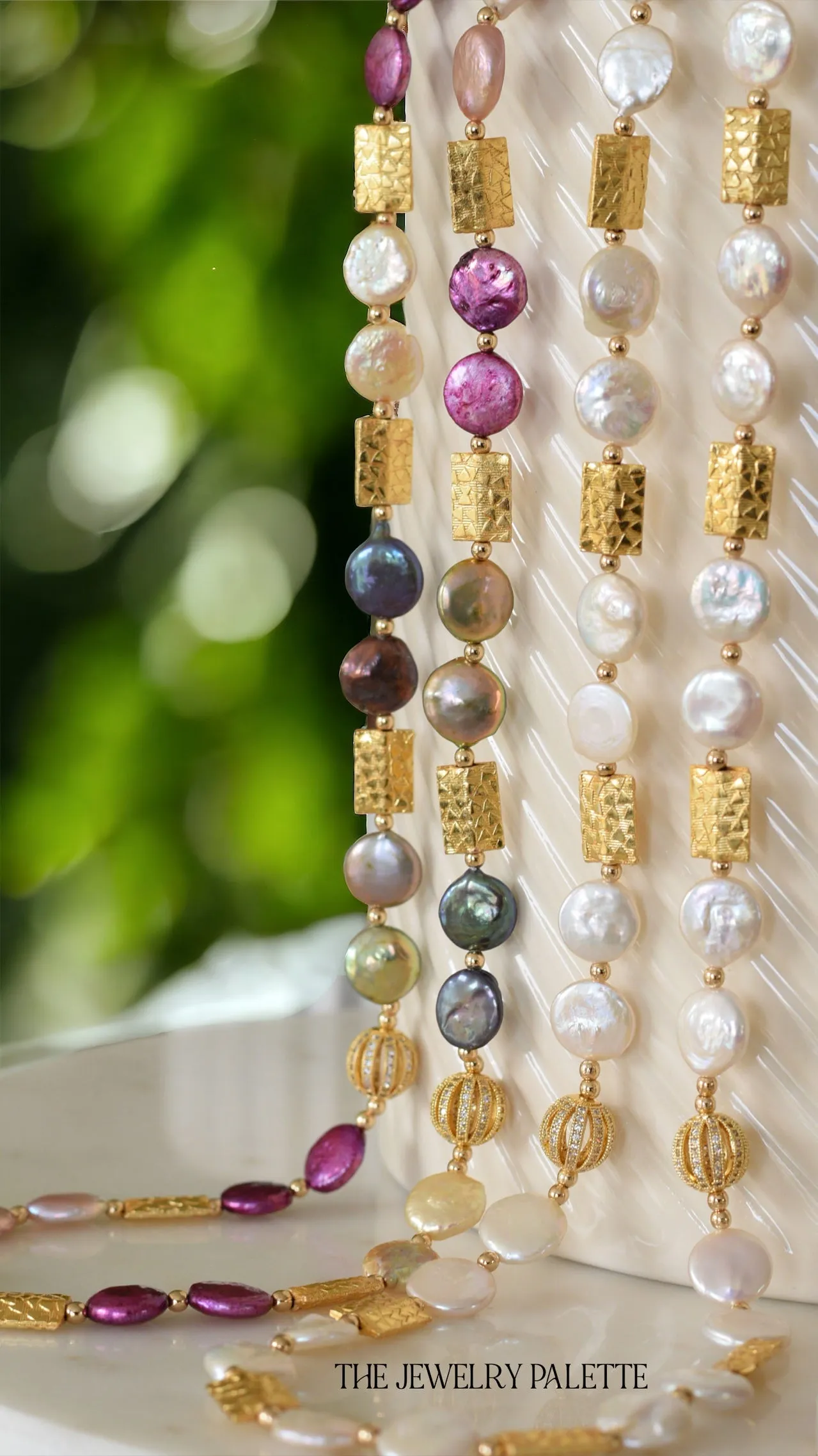 Genieva multicolor coin pearls necklace with gold accents