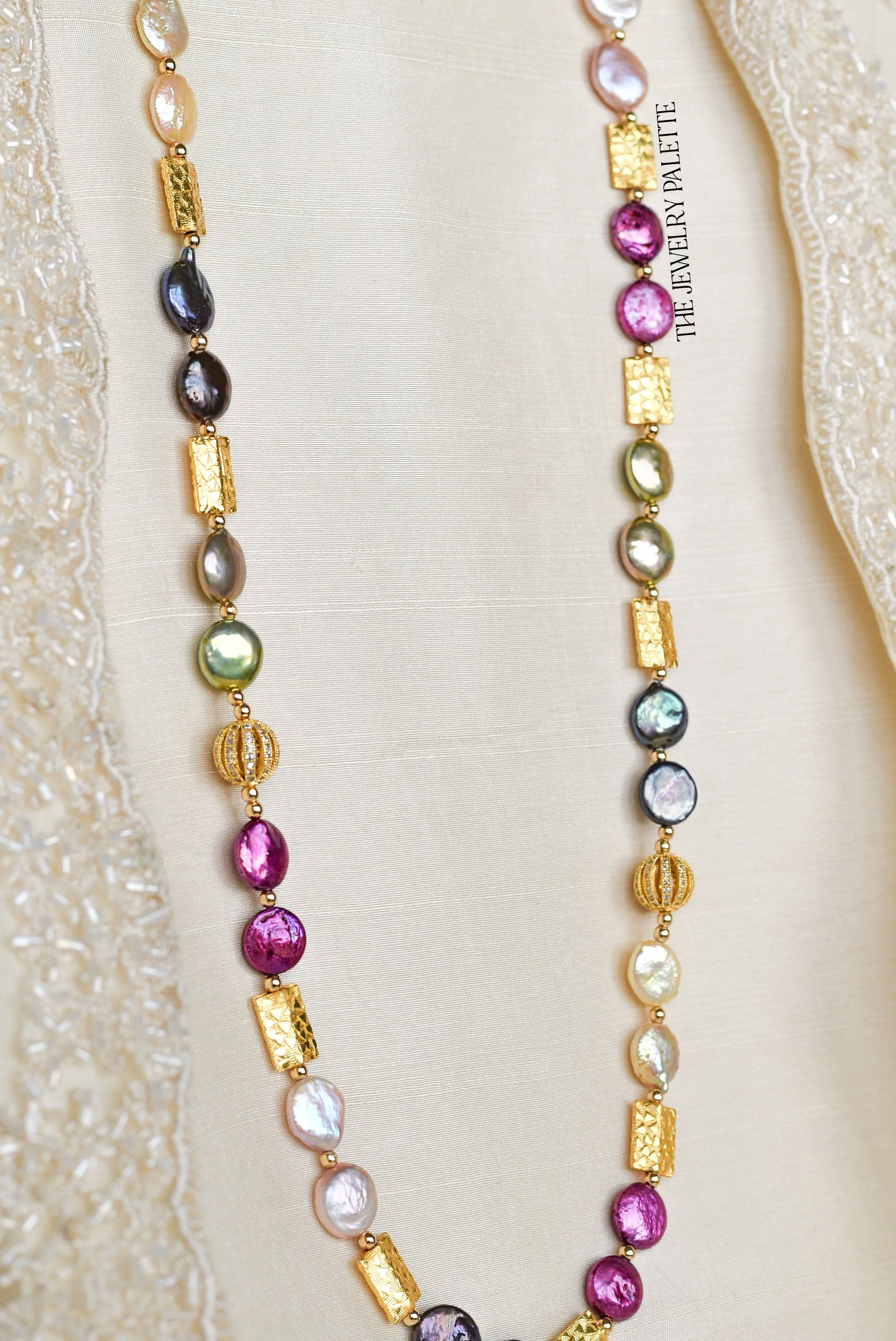 Genieva multicolor coin pearls necklace with gold accents
