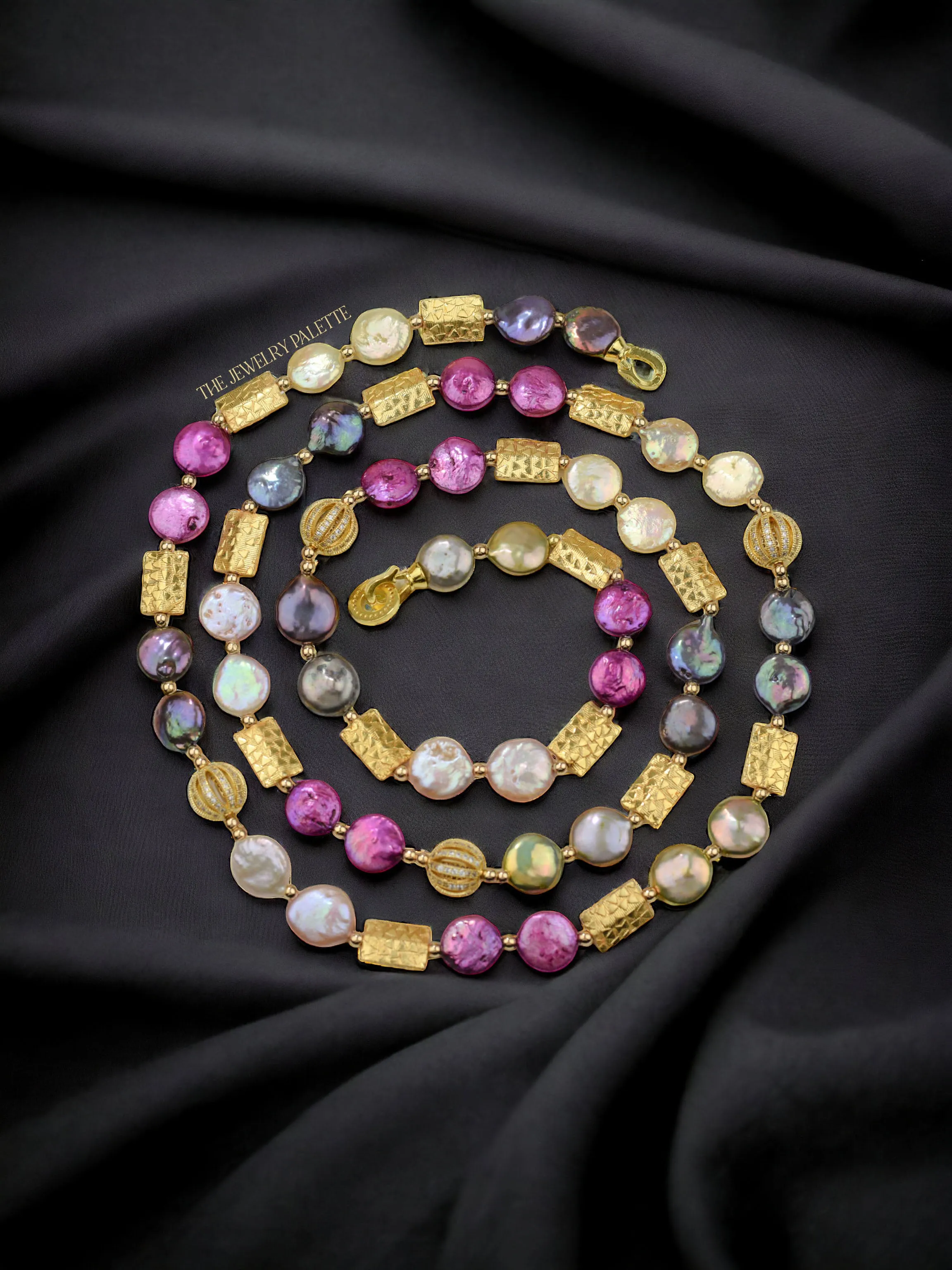 Genieva multicolor coin pearls necklace with gold accents