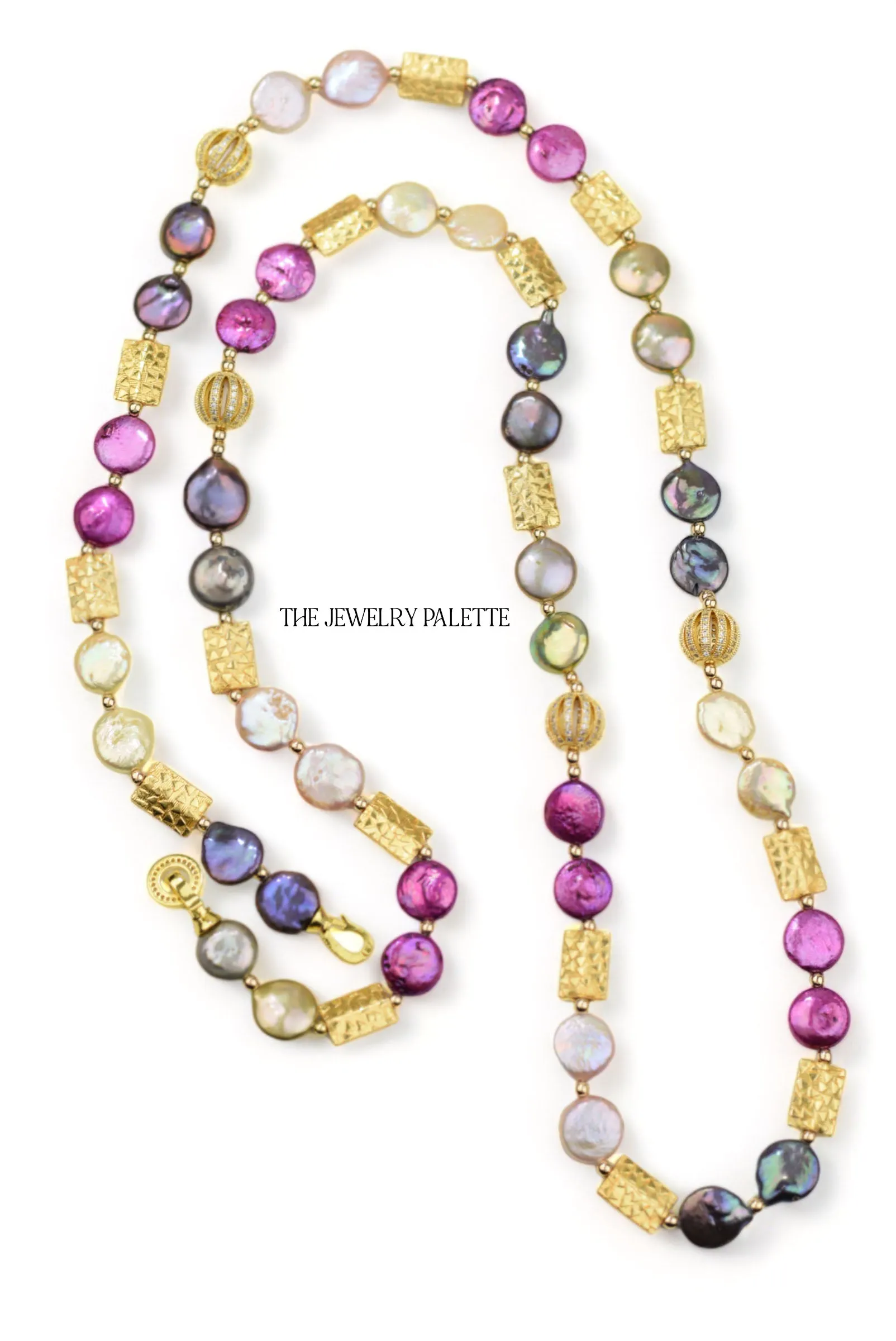 Genieva multicolor coin pearls necklace with gold accents