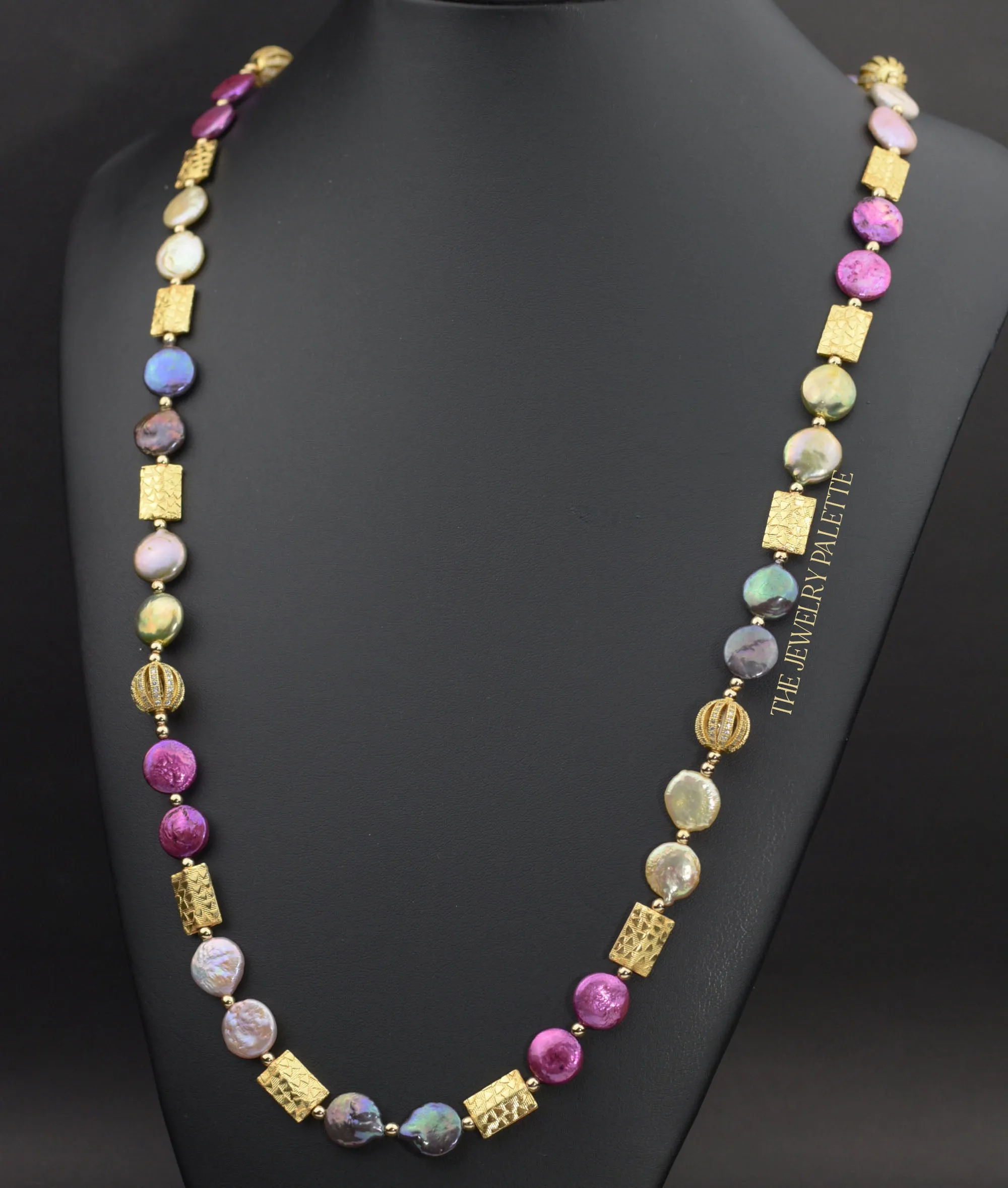 Genieva multicolor coin pearls necklace with gold accents