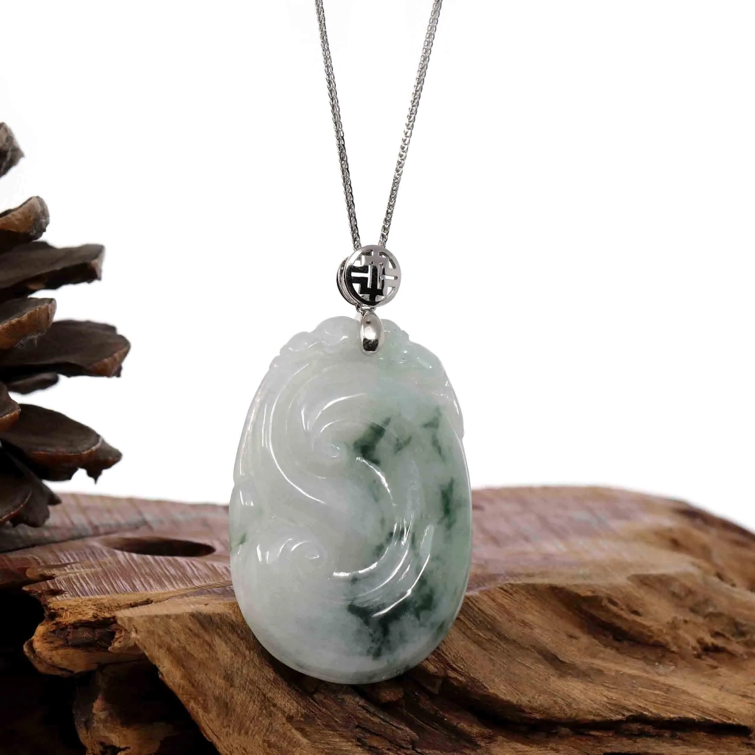 Genuine Burmese Ice Blue Jadeite Ru Yi Pendant with Sterling Silver Bail