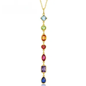 Geometric Rainbow Zircon Tassel Silver Necklace