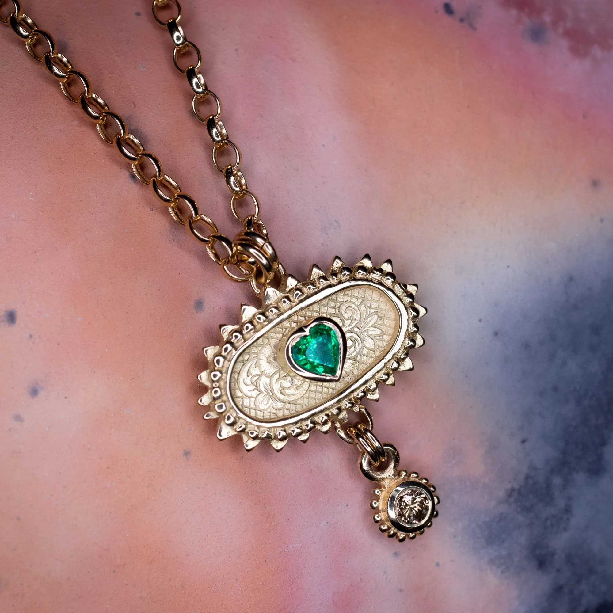 Gold, Emerald & Diamond Kinship Amulet Necklace