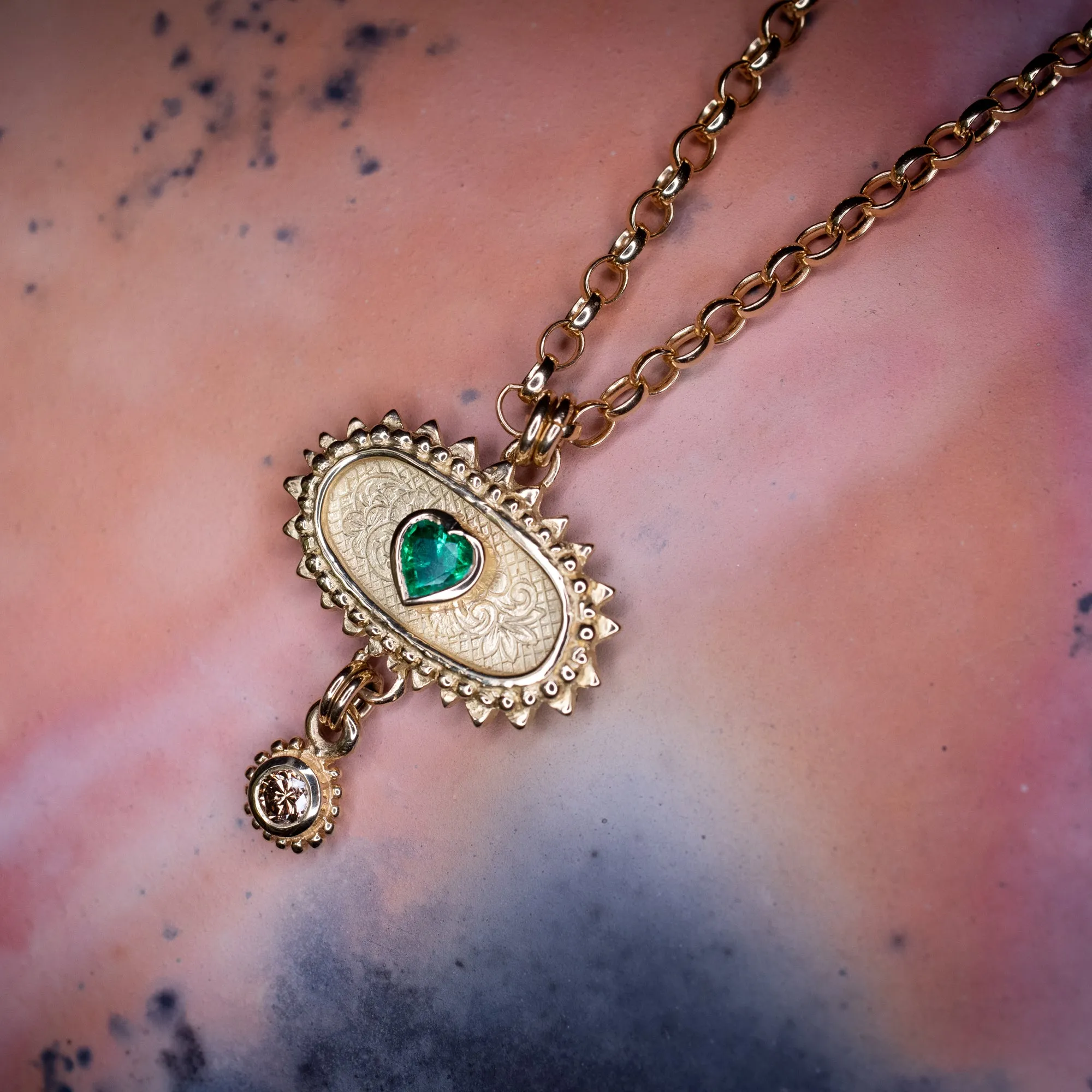 Gold, Emerald & Diamond Kinship Amulet Necklace