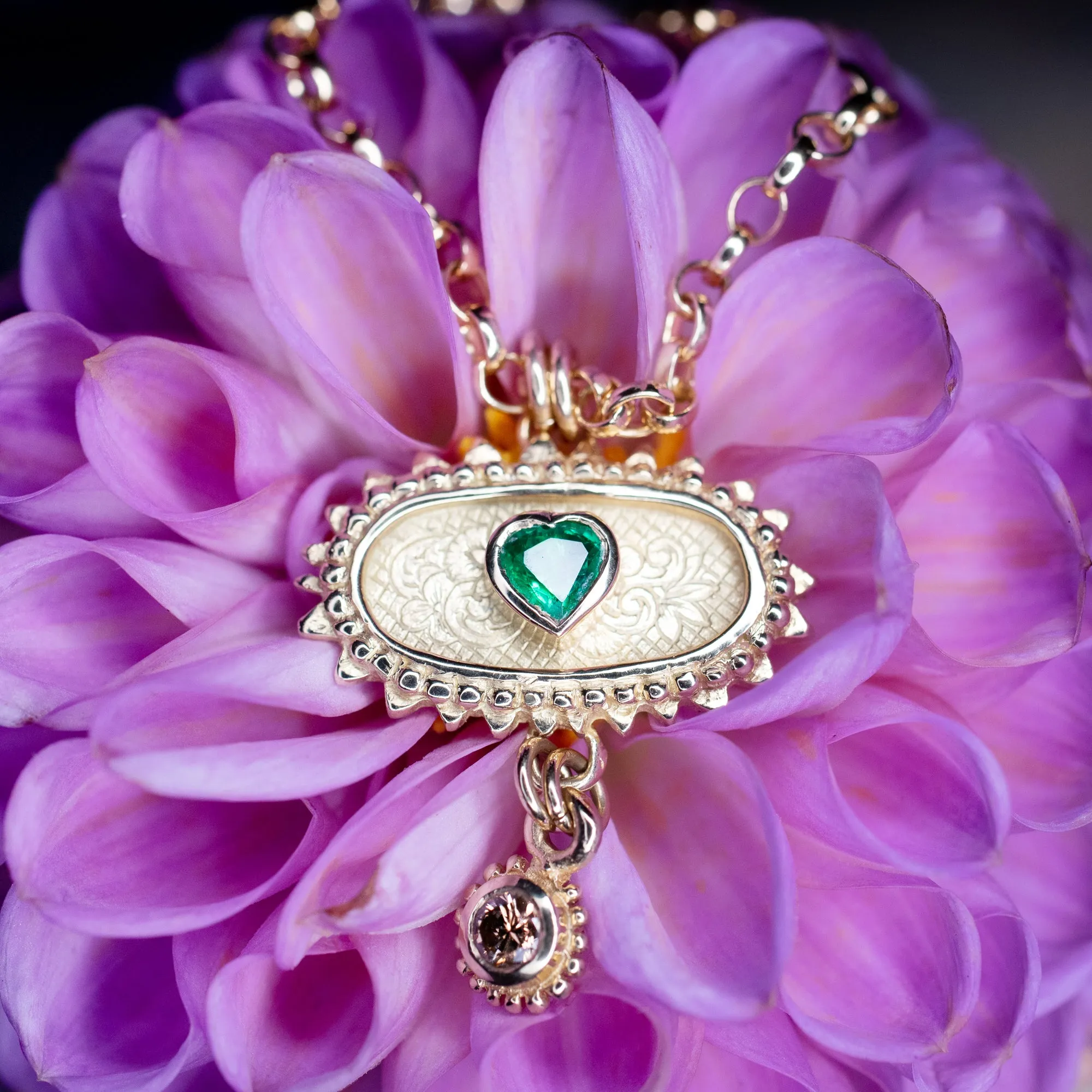 Gold, Emerald & Diamond Kinship Amulet Necklace