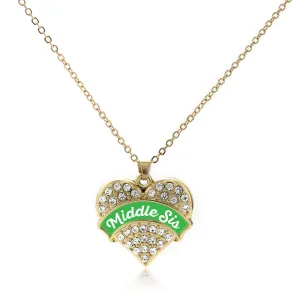 Gold Emerald Green Middle Sister Pave Heart Charm Classic Necklace