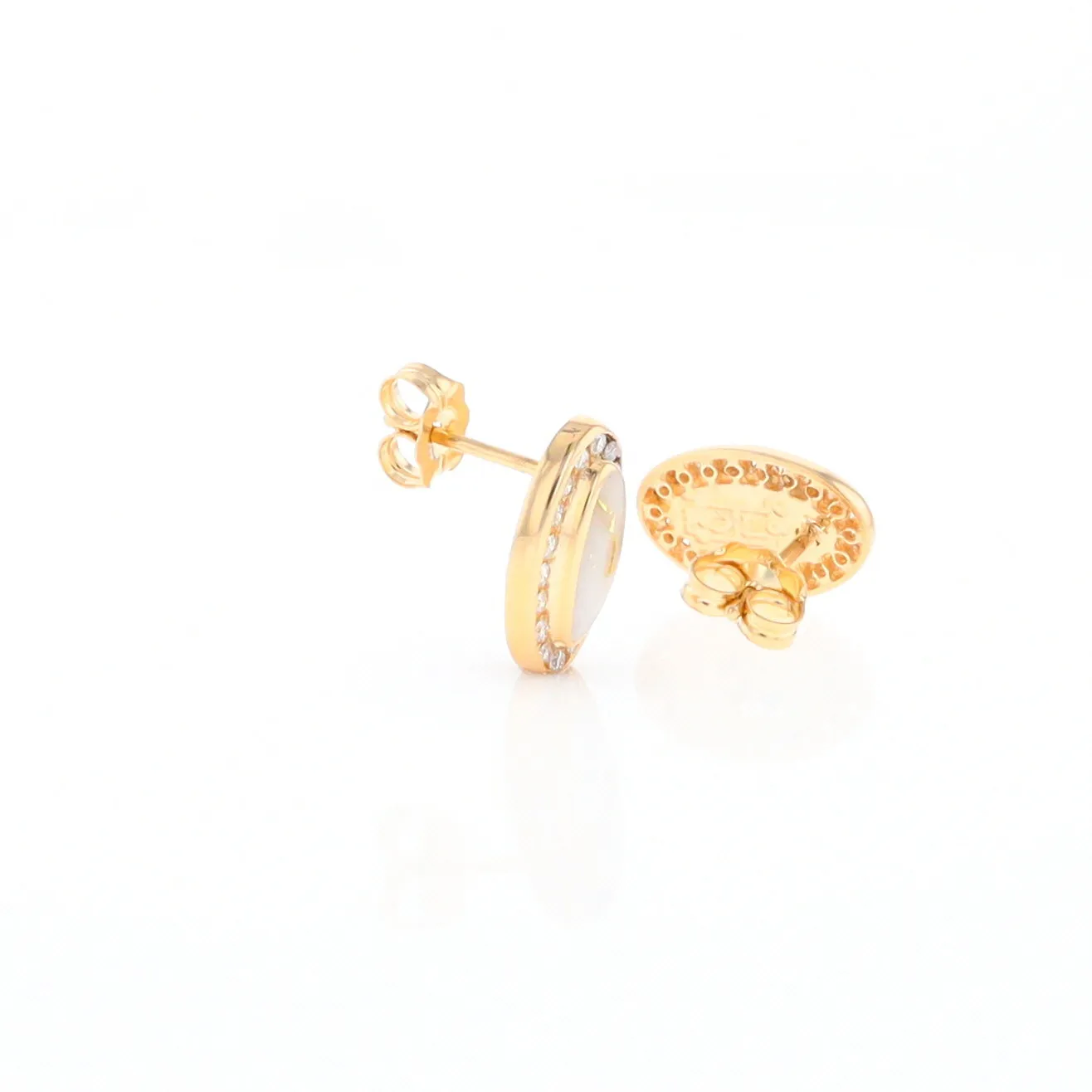 Gold Quartz Earrings Oval Inlaid with .25ctw Round Diamonds Halo
