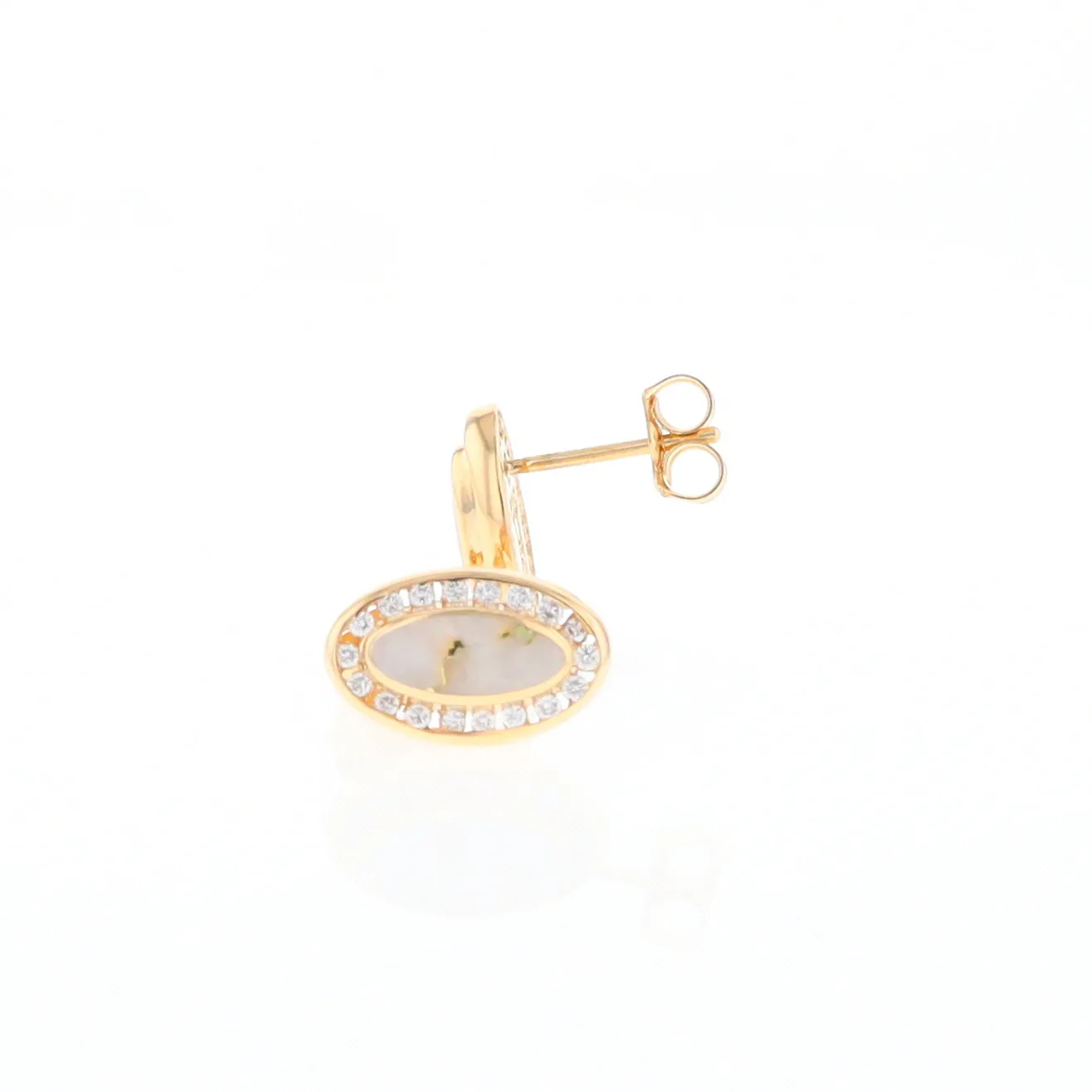 Gold Quartz Earrings Oval Inlaid with .25ctw Round Diamonds Halo