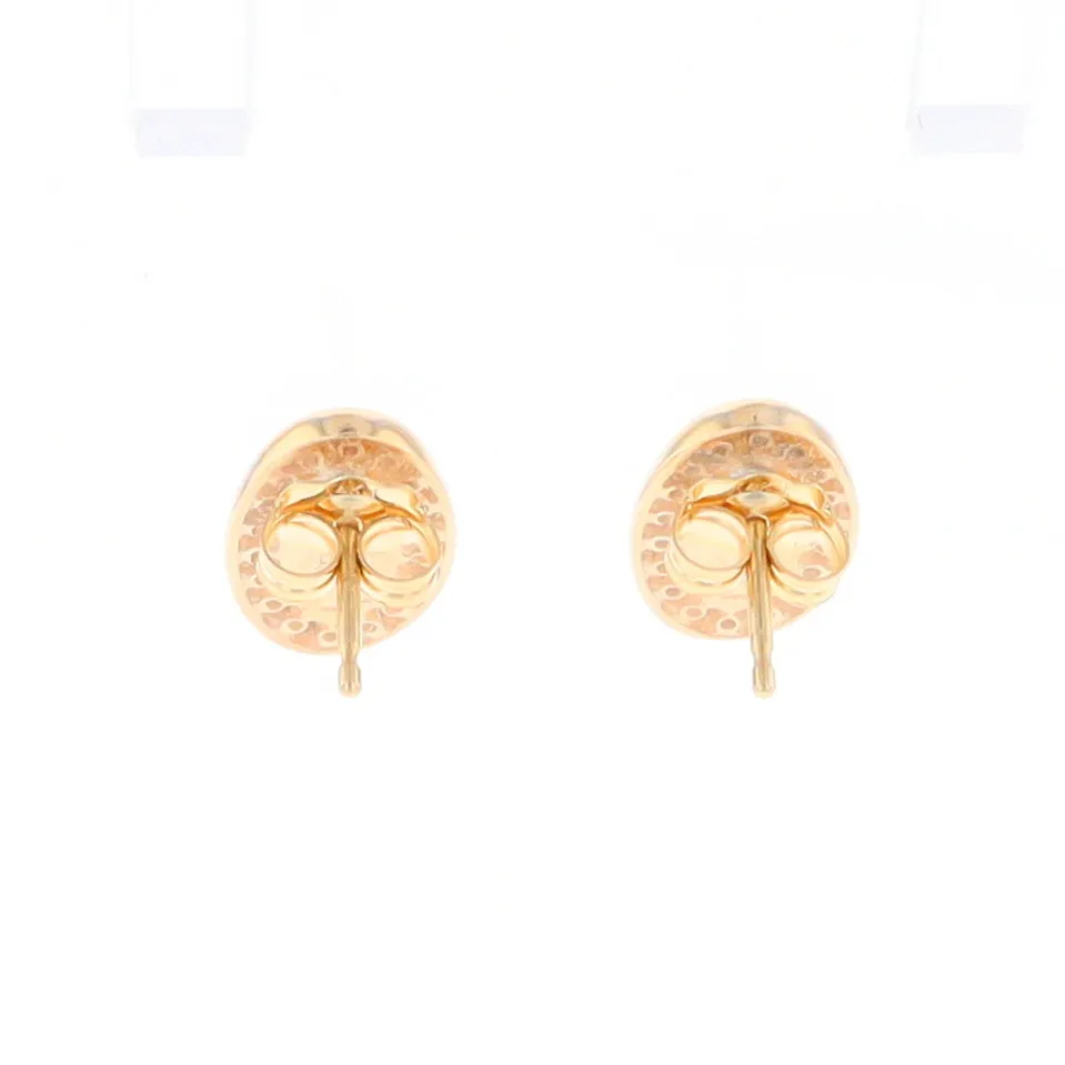Gold Quartz Earrings Oval Inlaid with .25ctw Round Diamonds Halo