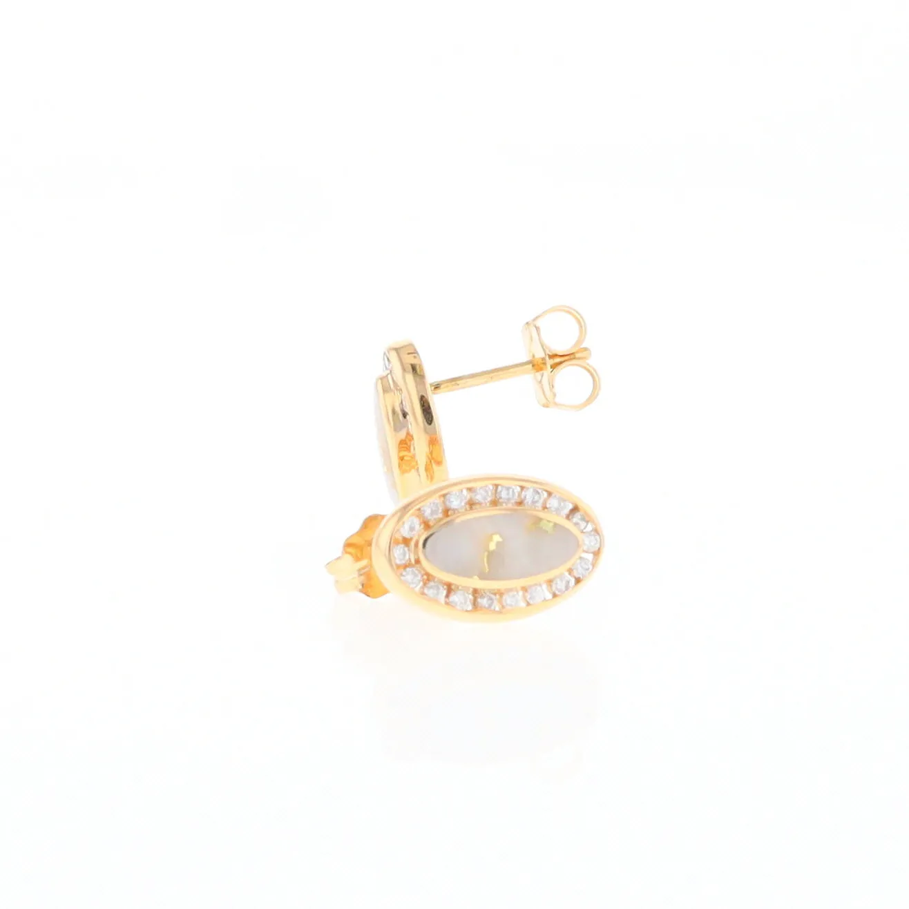 Gold Quartz Earrings Oval Inlaid with .25ctw Round Diamonds Halo