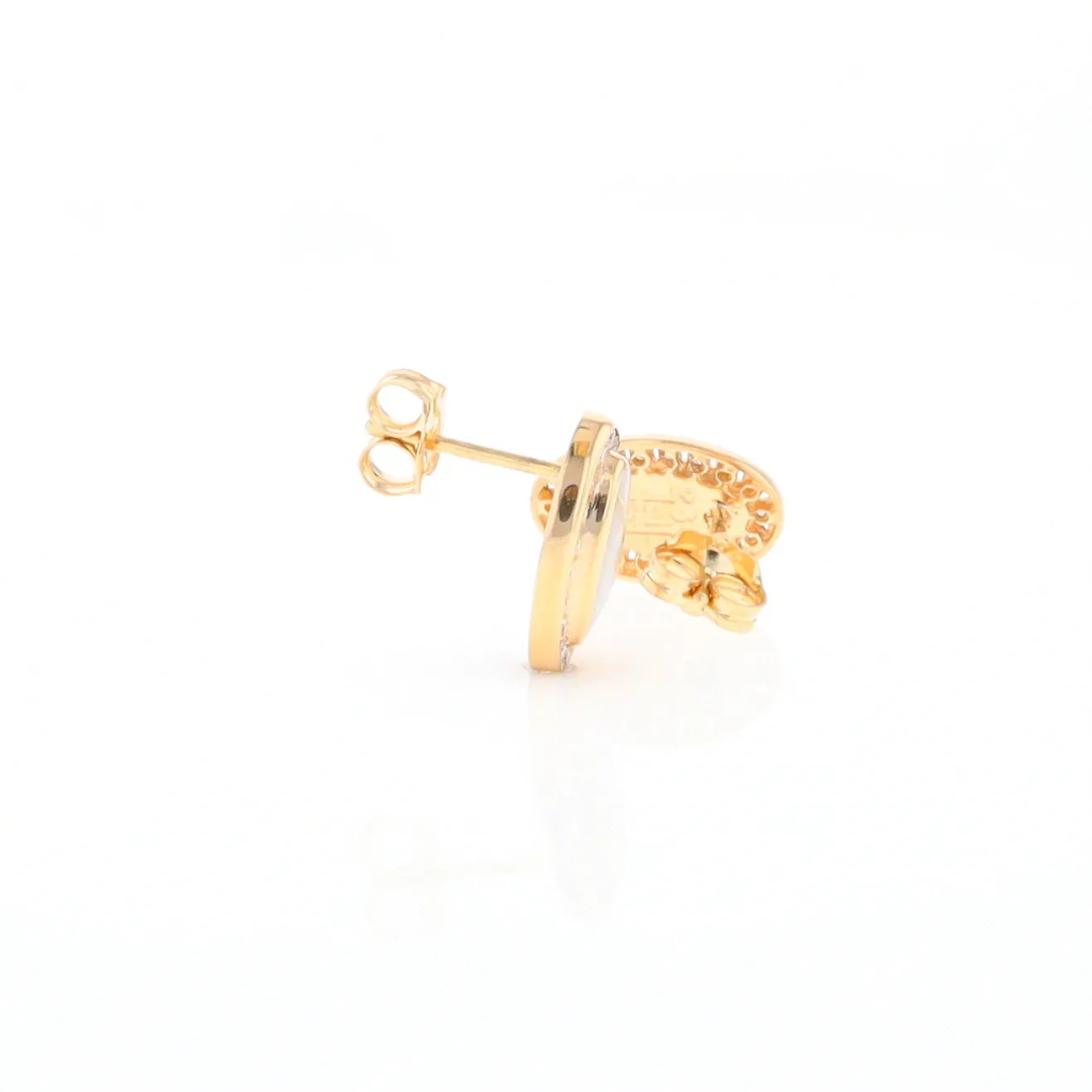 Gold Quartz Earrings Oval Inlaid with .25ctw Round Diamonds Halo