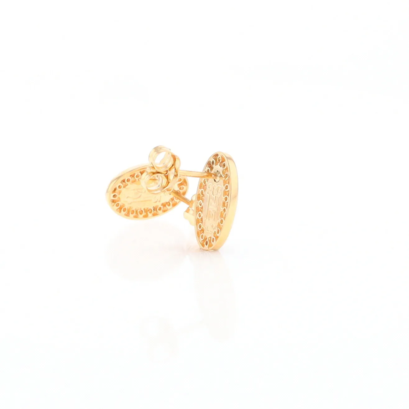 Gold Quartz Earrings Oval Inlaid with .25ctw Round Diamonds Halo