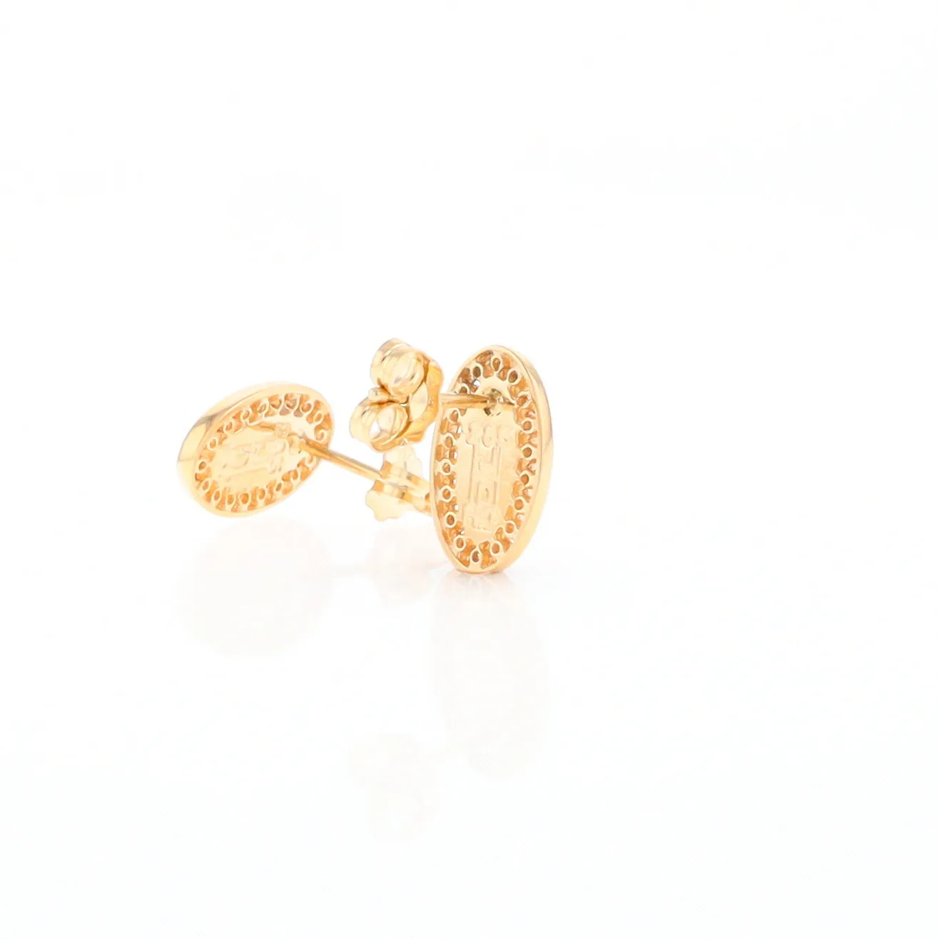 Gold Quartz Earrings Oval Inlaid with .25ctw Round Diamonds Halo