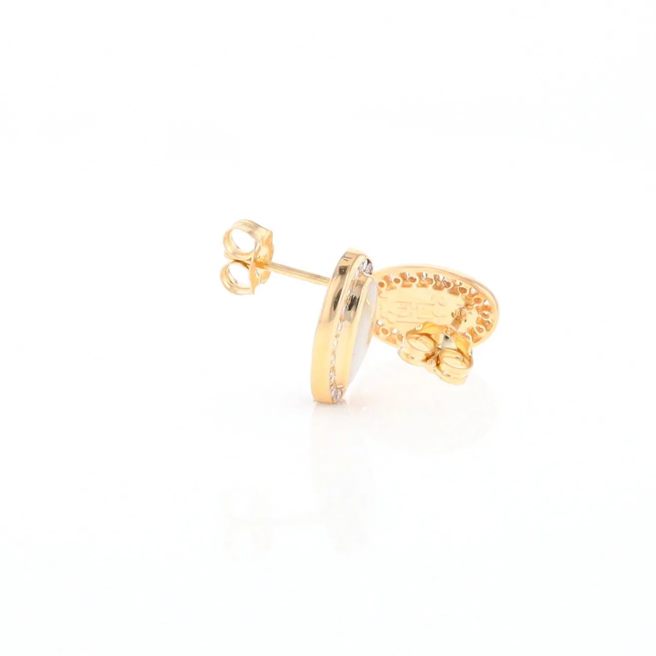 Gold Quartz Earrings Oval Inlaid with .25ctw Round Diamonds Halo