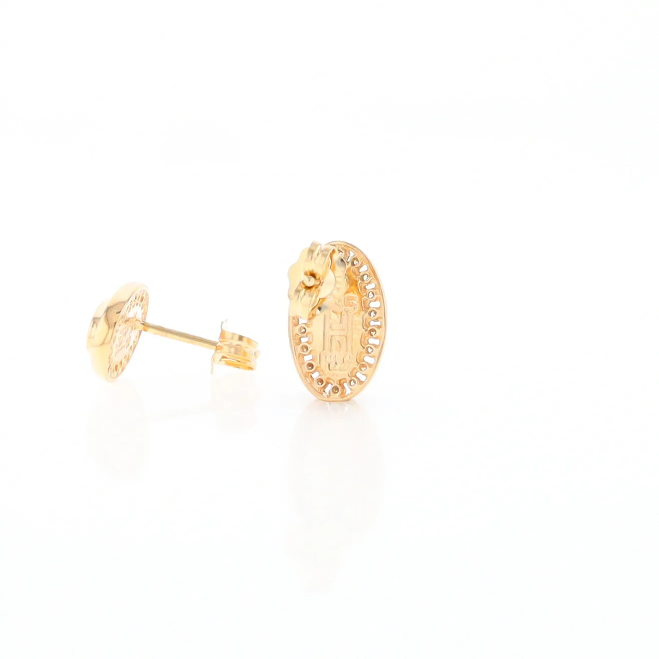 Gold Quartz Earrings Oval Inlaid with .25ctw Round Diamonds Halo