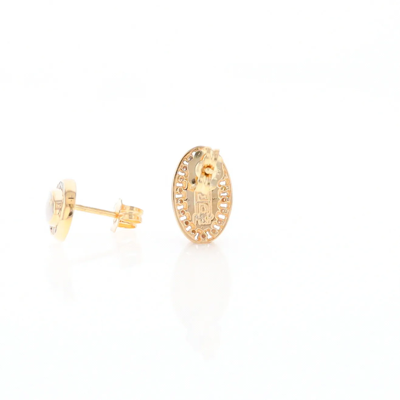 Gold Quartz Earrings Oval Inlaid with .25ctw Round Diamonds Halo