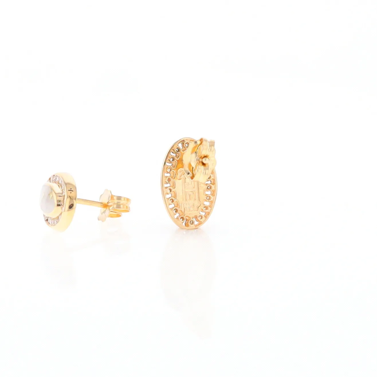 Gold Quartz Earrings Oval Inlaid with .25ctw Round Diamonds Halo