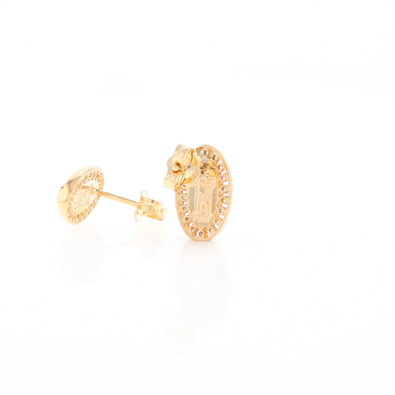 Gold Quartz Earrings Oval Inlaid with .25ctw Round Diamonds Halo