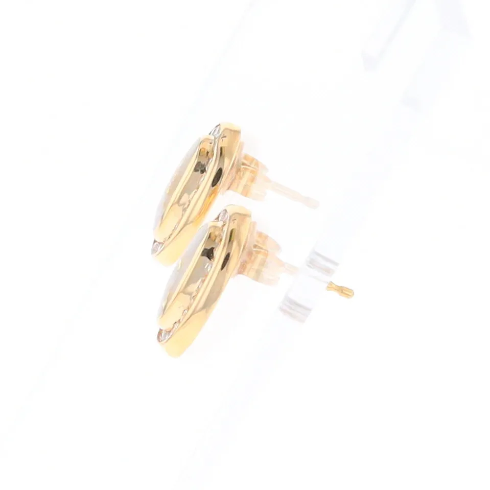 Gold Quartz Earrings Oval Inlaid with .25ctw Round Diamonds Halo