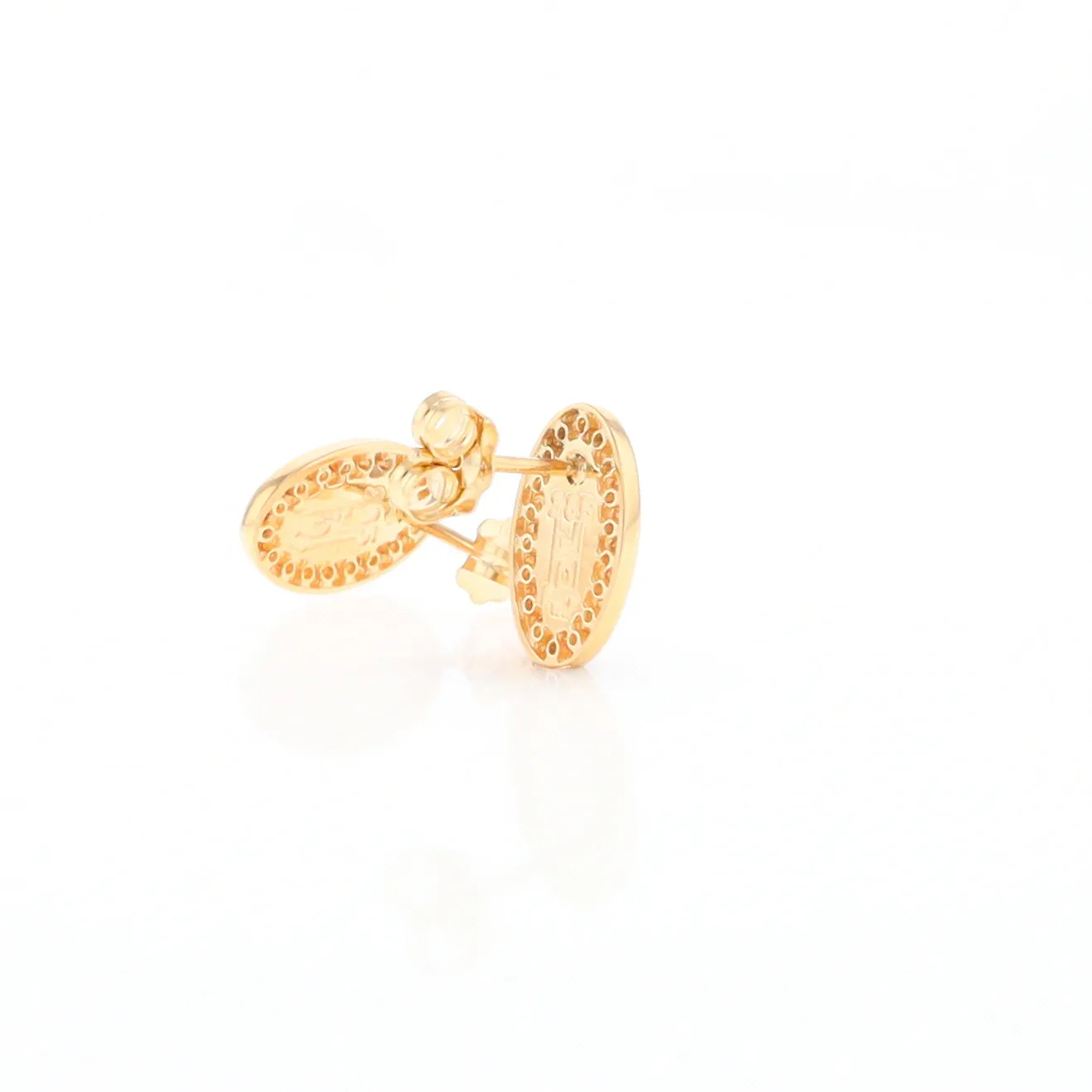 Gold Quartz Earrings Oval Inlaid with .25ctw Round Diamonds Halo