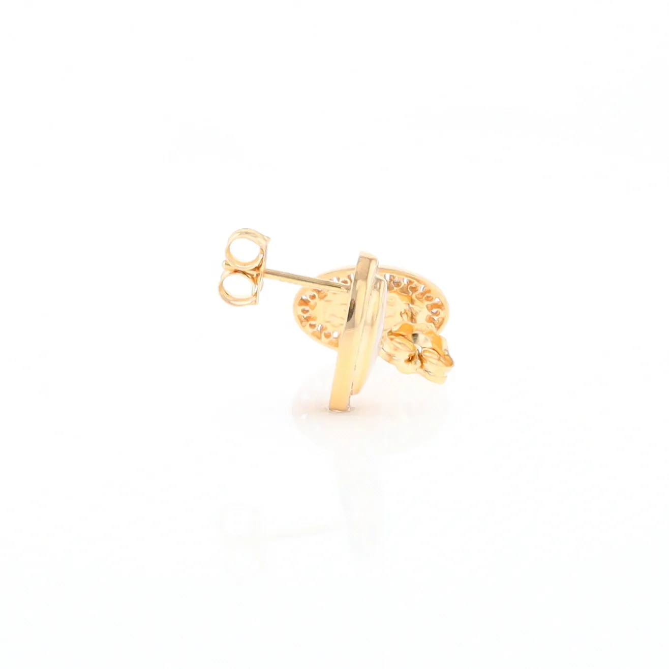 Gold Quartz Earrings Oval Inlaid with .25ctw Round Diamonds Halo