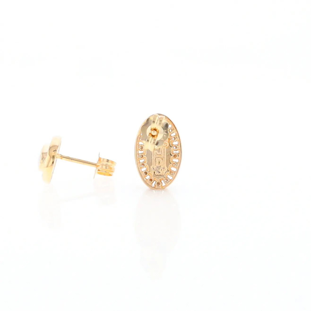 Gold Quartz Earrings Oval Inlaid with .25ctw Round Diamonds Halo