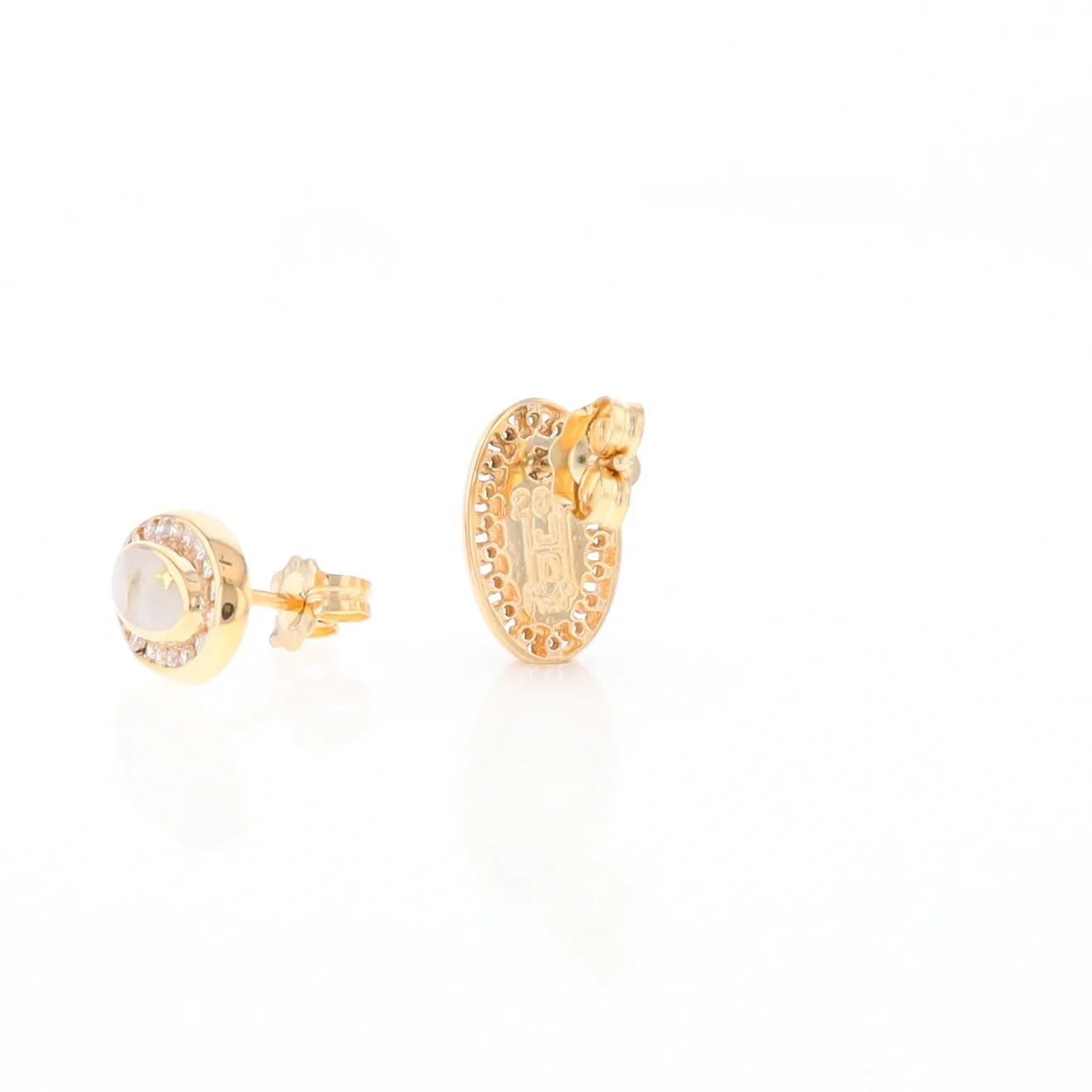 Gold Quartz Earrings Oval Inlaid with .25ctw Round Diamonds Halo