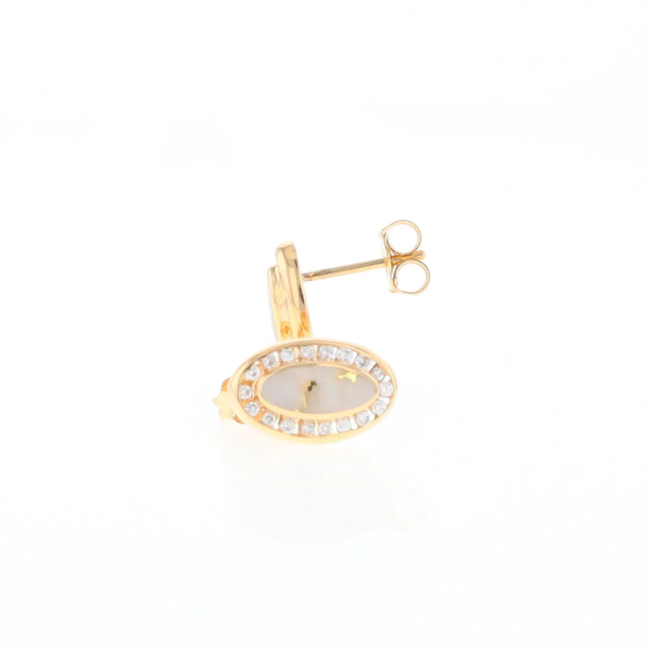 Gold Quartz Earrings Oval Inlaid with .25ctw Round Diamonds Halo