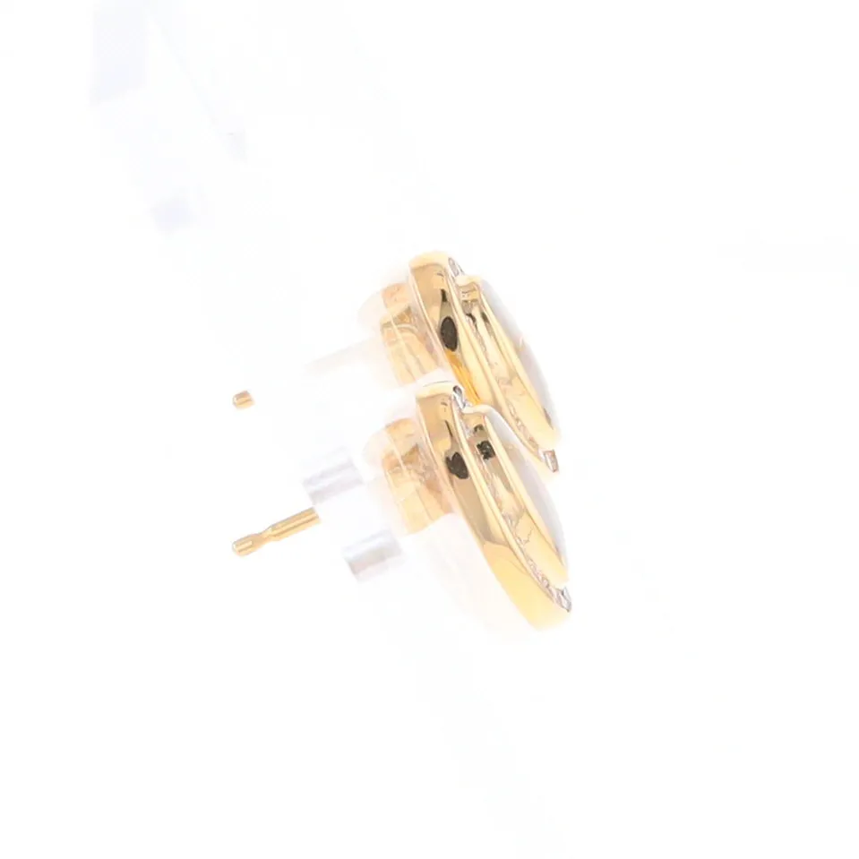 Gold Quartz Earrings Oval Inlaid with .25ctw Round Diamonds Halo
