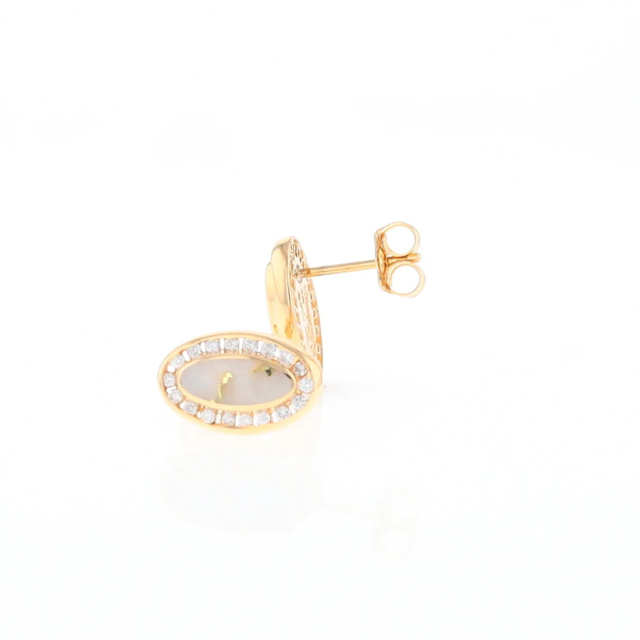 Gold Quartz Earrings Oval Inlaid with .25ctw Round Diamonds Halo