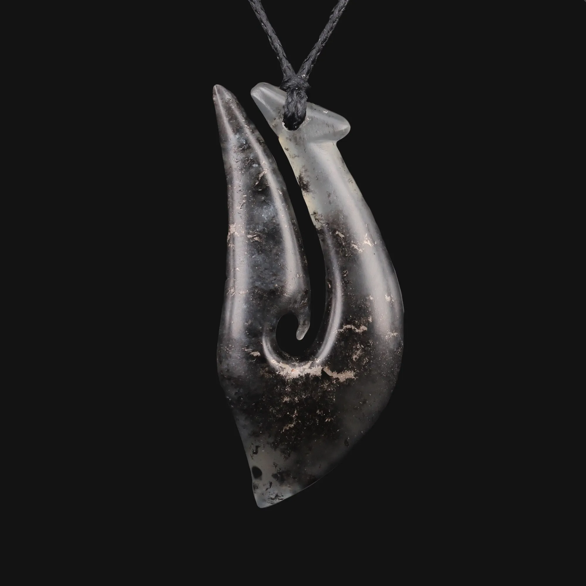 Gray Flower Jade Maori Hei Matau Fishhook Necklace Elegant Timeless Jewelry Collection Perfect Any Occasion Exquisite Attention to Detail