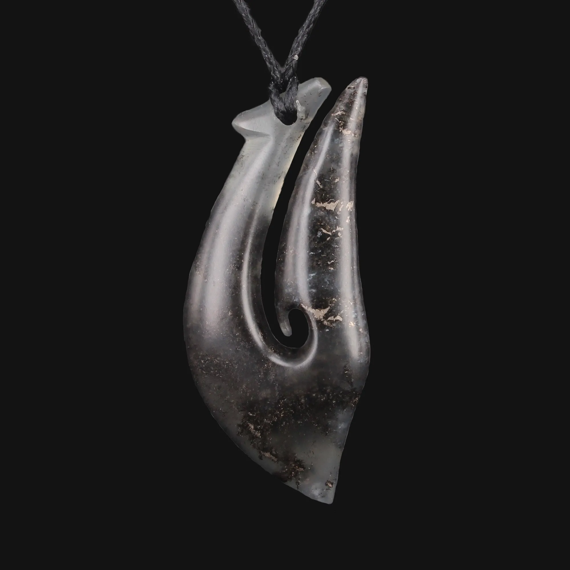 Gray Flower Jade Maori Hei Matau Fishhook Necklace Elegant Timeless Jewelry Collection Perfect Any Occasion Exquisite Attention to Detail
