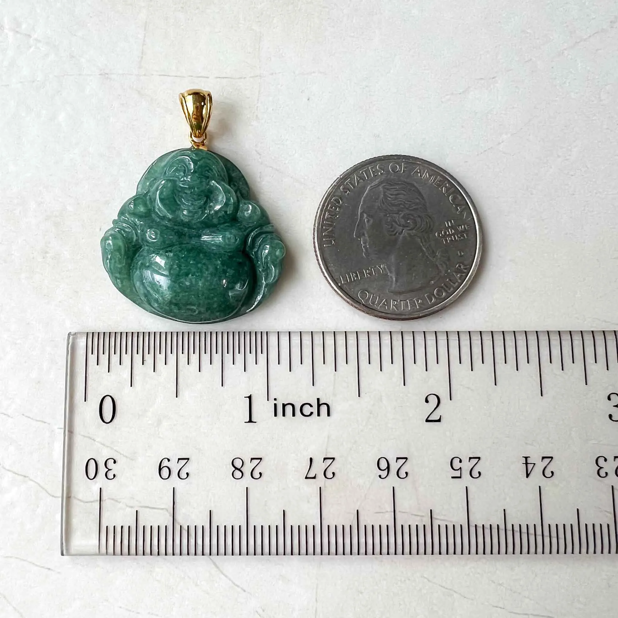 Green Happy Buddha Jadeite Jade with 18K Solid Gold Pendant, SHWQ-0423-1682304755