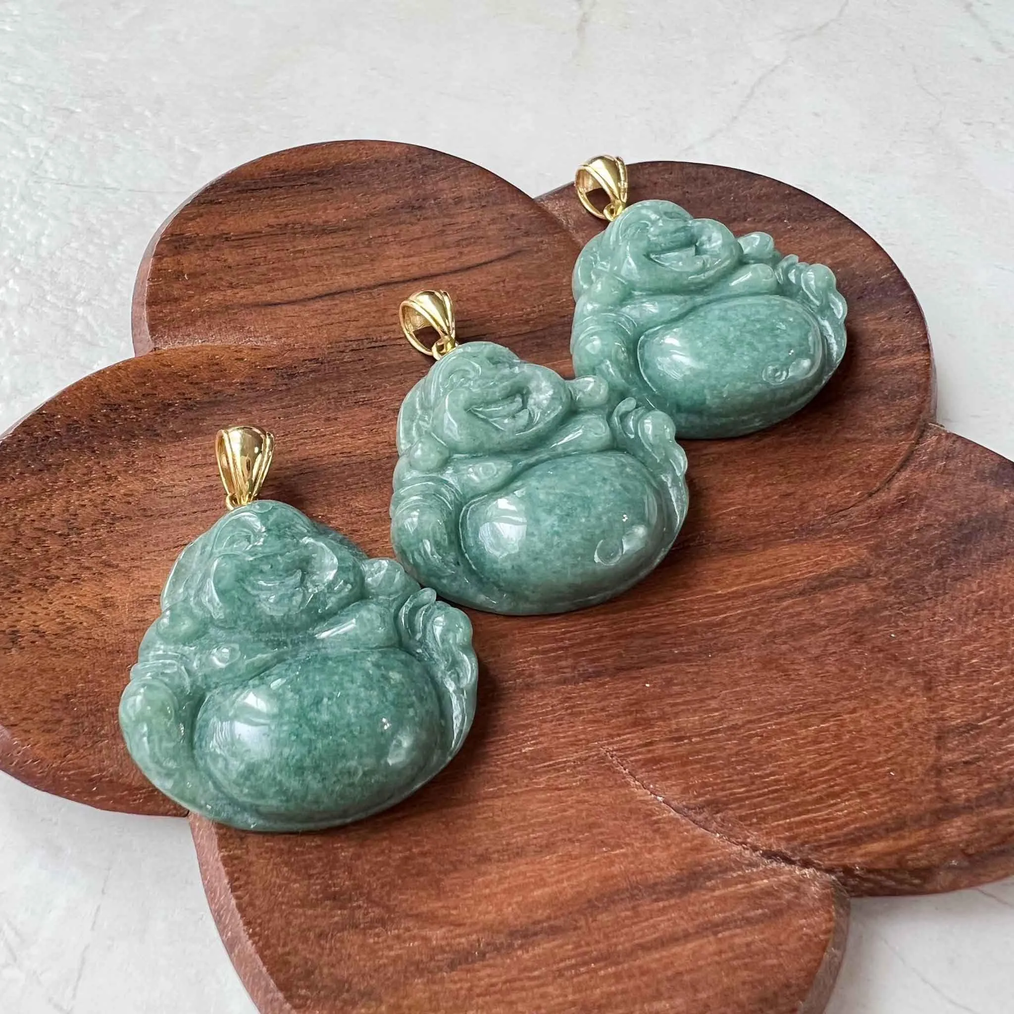 Green Happy Buddha Jadeite Jade with 18K Solid Gold Pendant, SHWQ-0423-1682304755