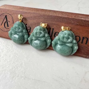 Green Happy Buddha Jadeite Jade with 18K Solid Gold Pendant, SHWQ-0423-1682304755