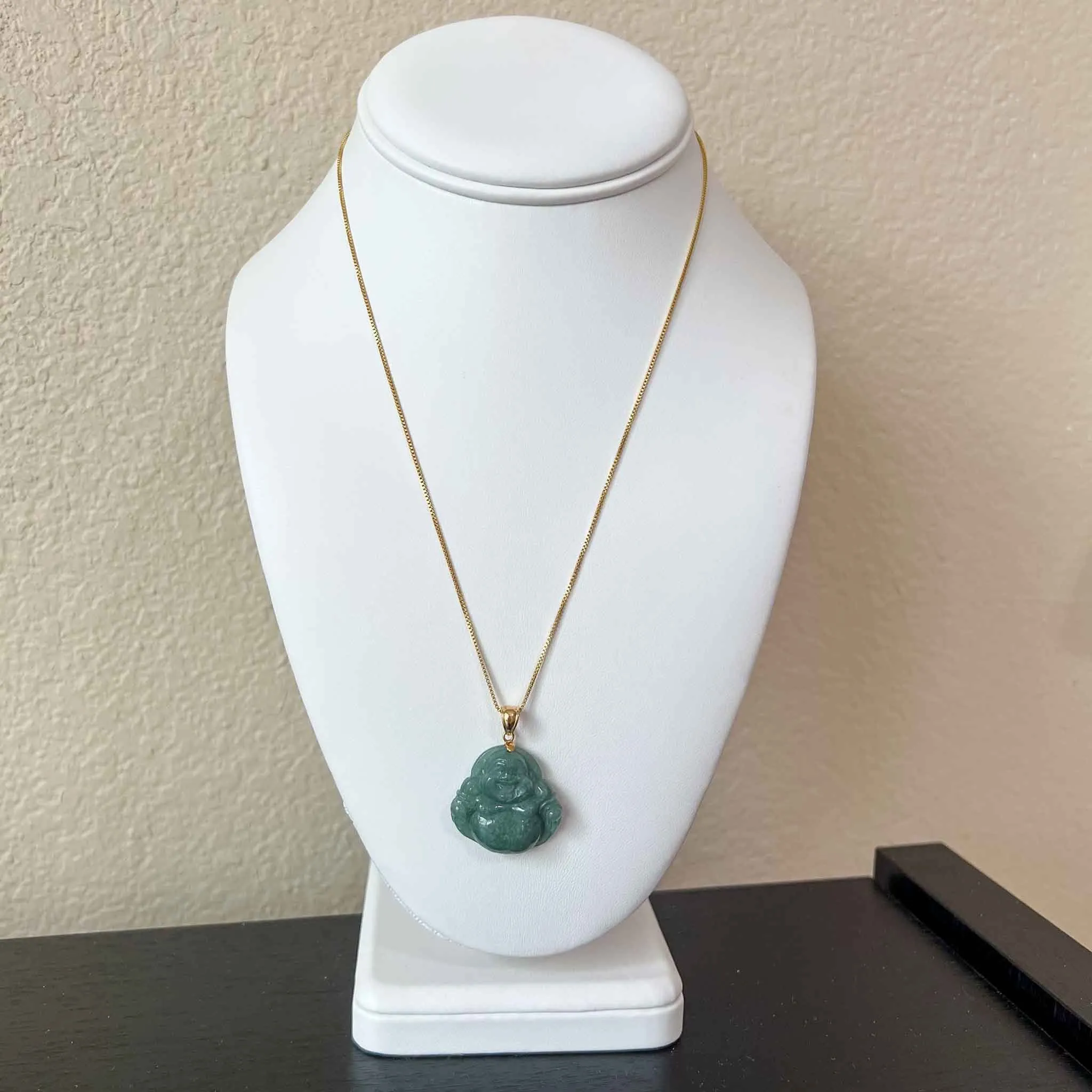 Green Happy Buddha Jadeite Jade with 18K Solid Gold Pendant, SHWQ-0423-1682304755