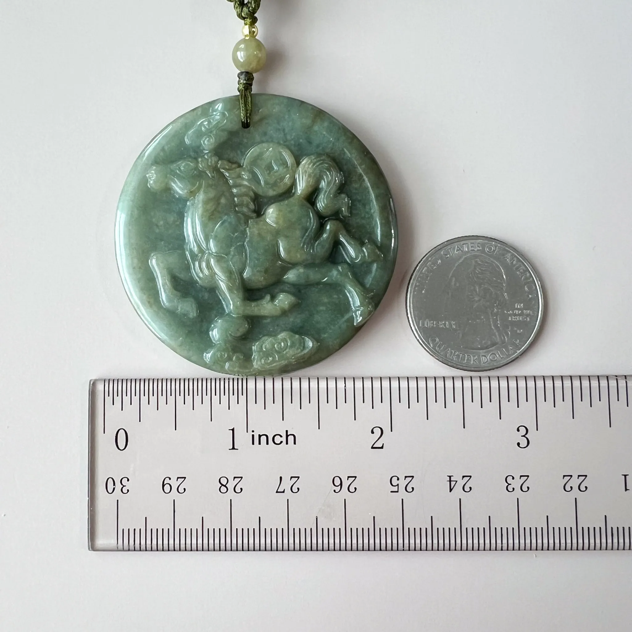 Green Horse Jade Jadeite Chinese Zodiac Carved Pendant Necklace, YJ-0322-0319663