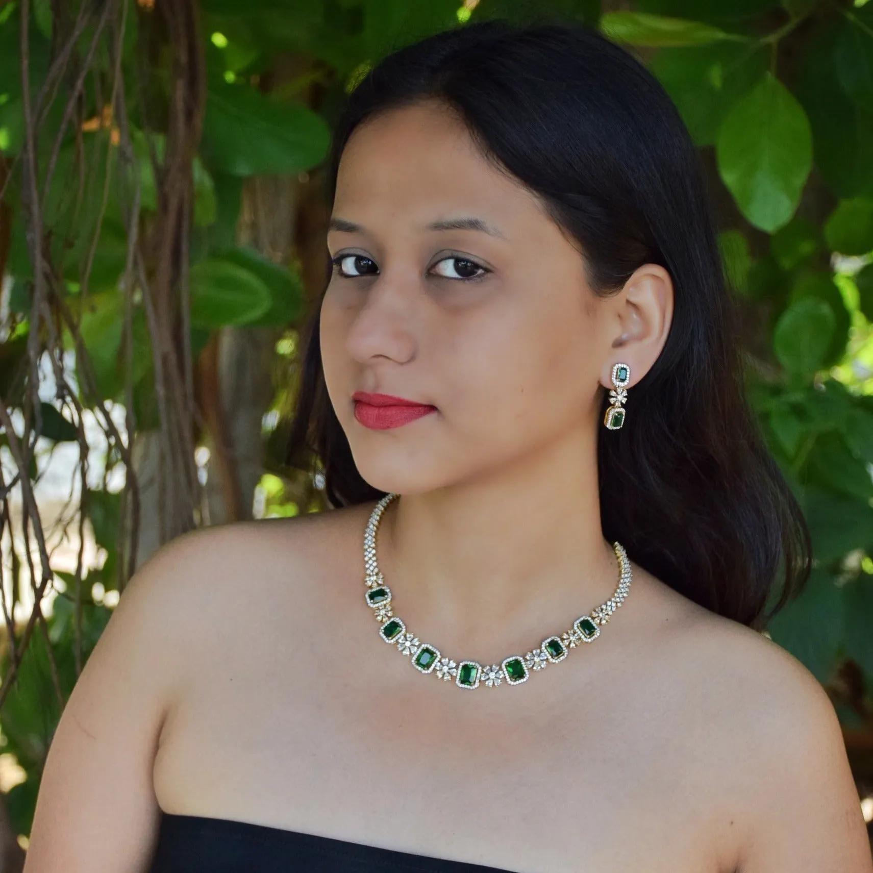 Green Zircon/AD Necklace Set 14427-1517