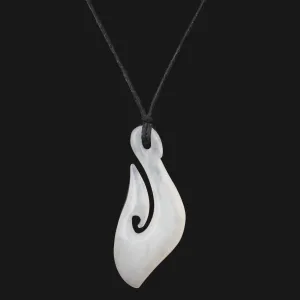 Hand Carved White Jade Maori Fishhook Pendant Necklace Traditional NZ Jewelry Design Unique Craftsmanship Stunning Piece for Men and Women