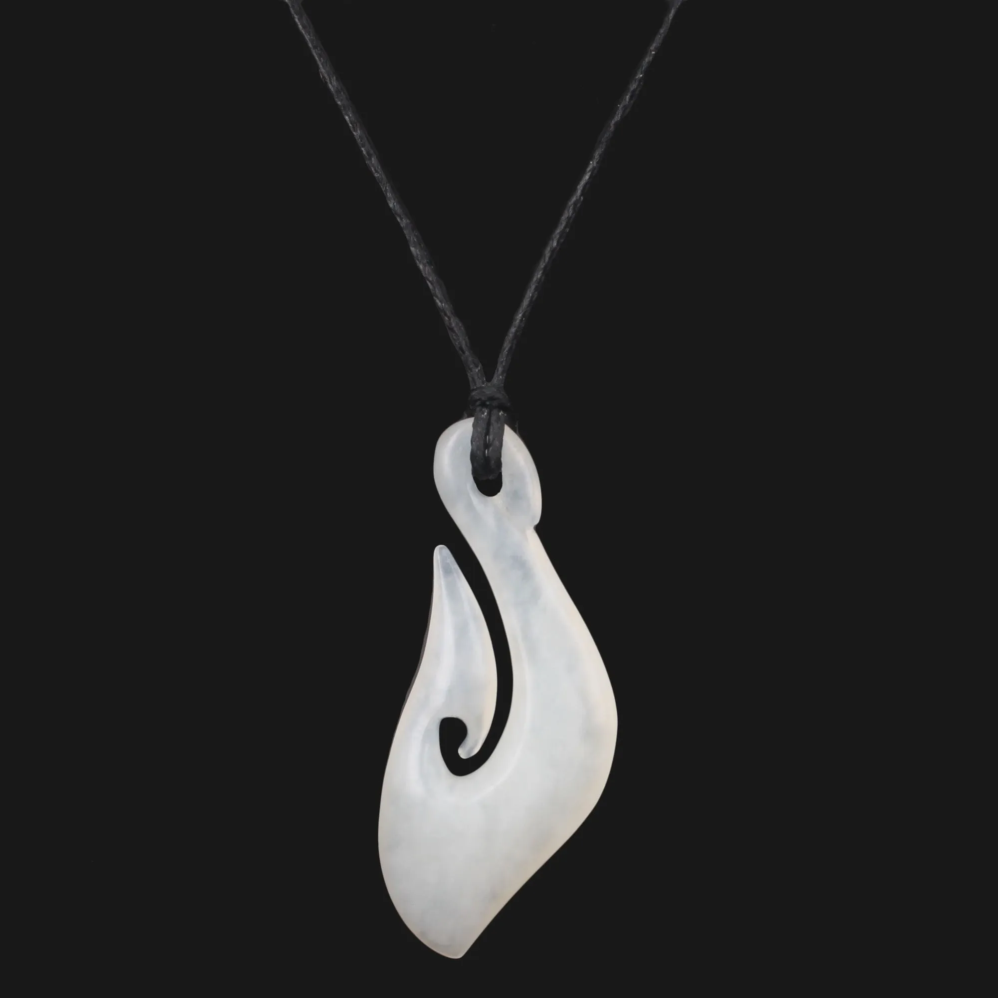 Hand Carved White Jade Maori Fishhook Pendant Necklace Traditional NZ Jewelry Design Unique Craftsmanship Stunning Piece for Men and Women