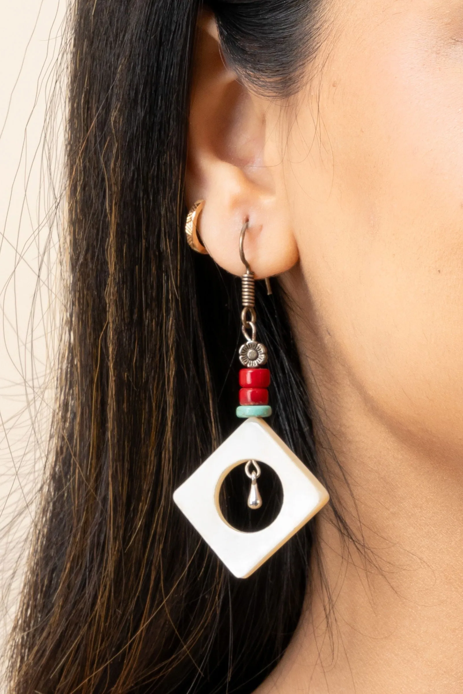 Handmade Semi Precious Mother of Pearl Coral Turquoise Earrings