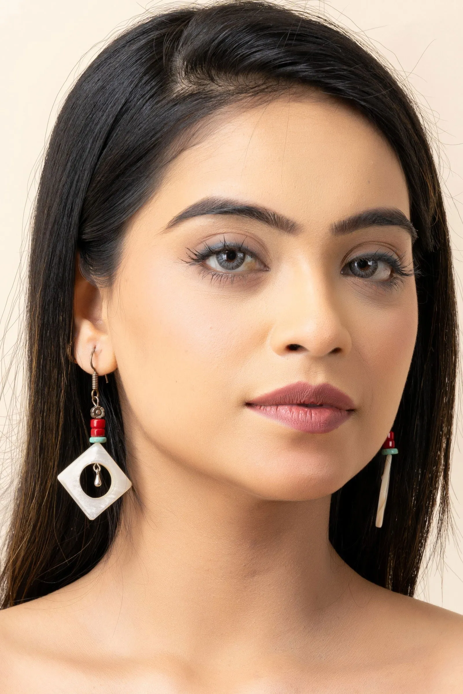 Handmade Semi Precious Mother of Pearl Coral Turquoise Earrings