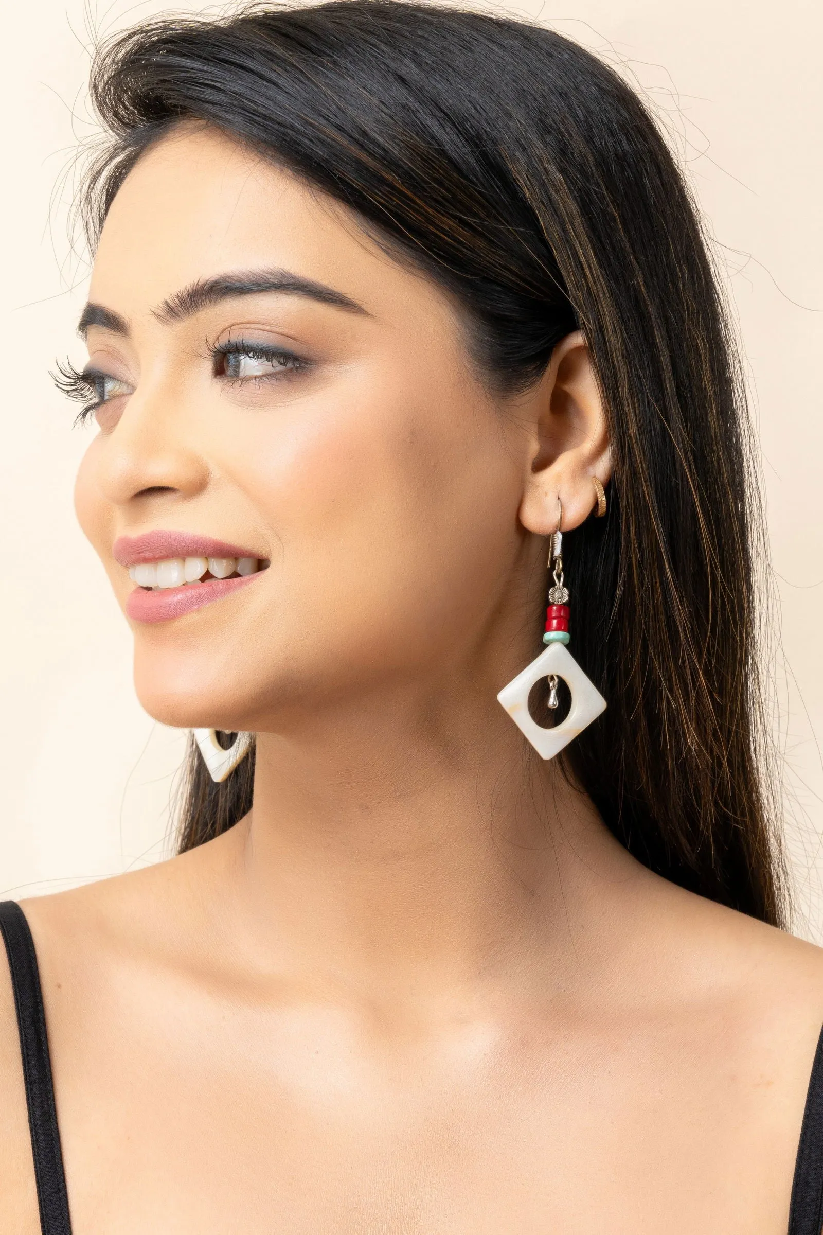 Handmade Semi Precious Mother of Pearl Coral Turquoise Earrings