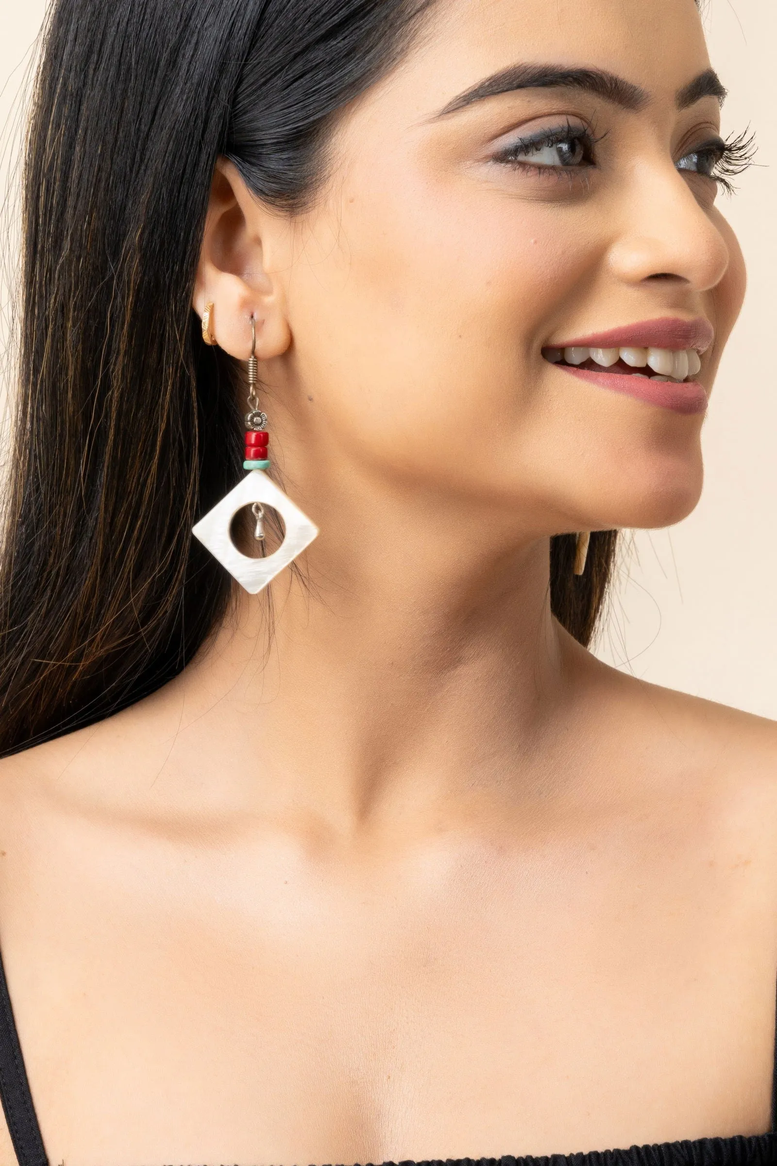 Handmade Semi Precious Mother of Pearl Coral Turquoise Earrings